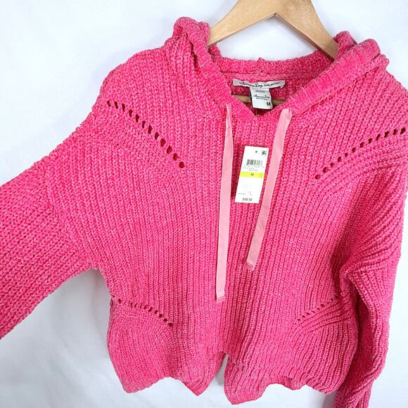 NWT American Rag Neon Pink Chenille Hoodied Sweater M - Picture 4 of 8